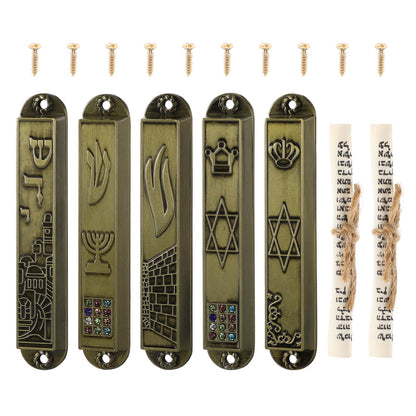 HOOWIFFY 5Pcs Judaica Metal Mezuzah Adornment with Retro Style for House and Office Decor