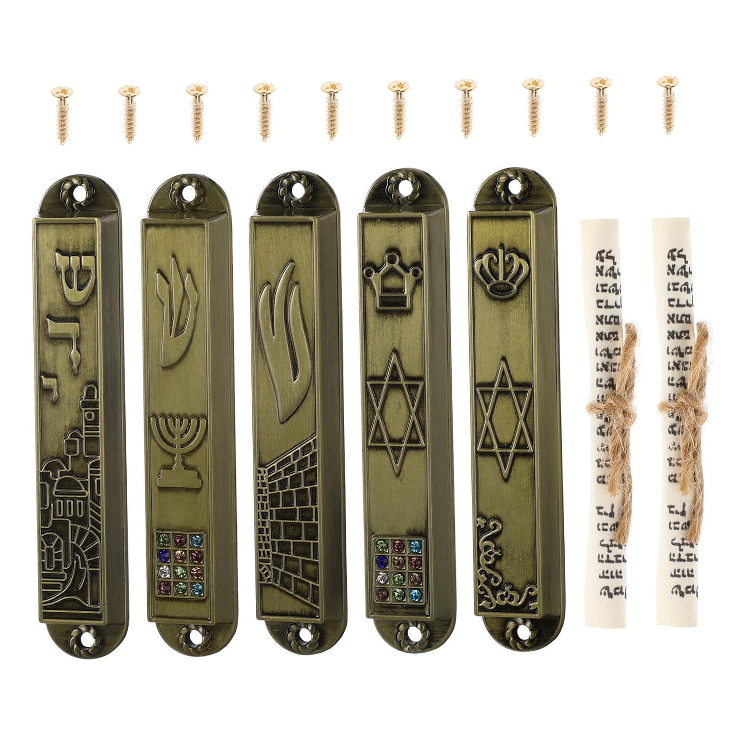 HOOWIFFY 5Pcs Judaica Metal Mezuzah Adornment with Retro Style for House and Office Decor