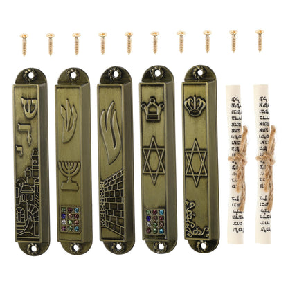 HOOWIFFY 5Pcs Judaica Metal Mezuzah Adornment with Retro Style for House and Office Decor