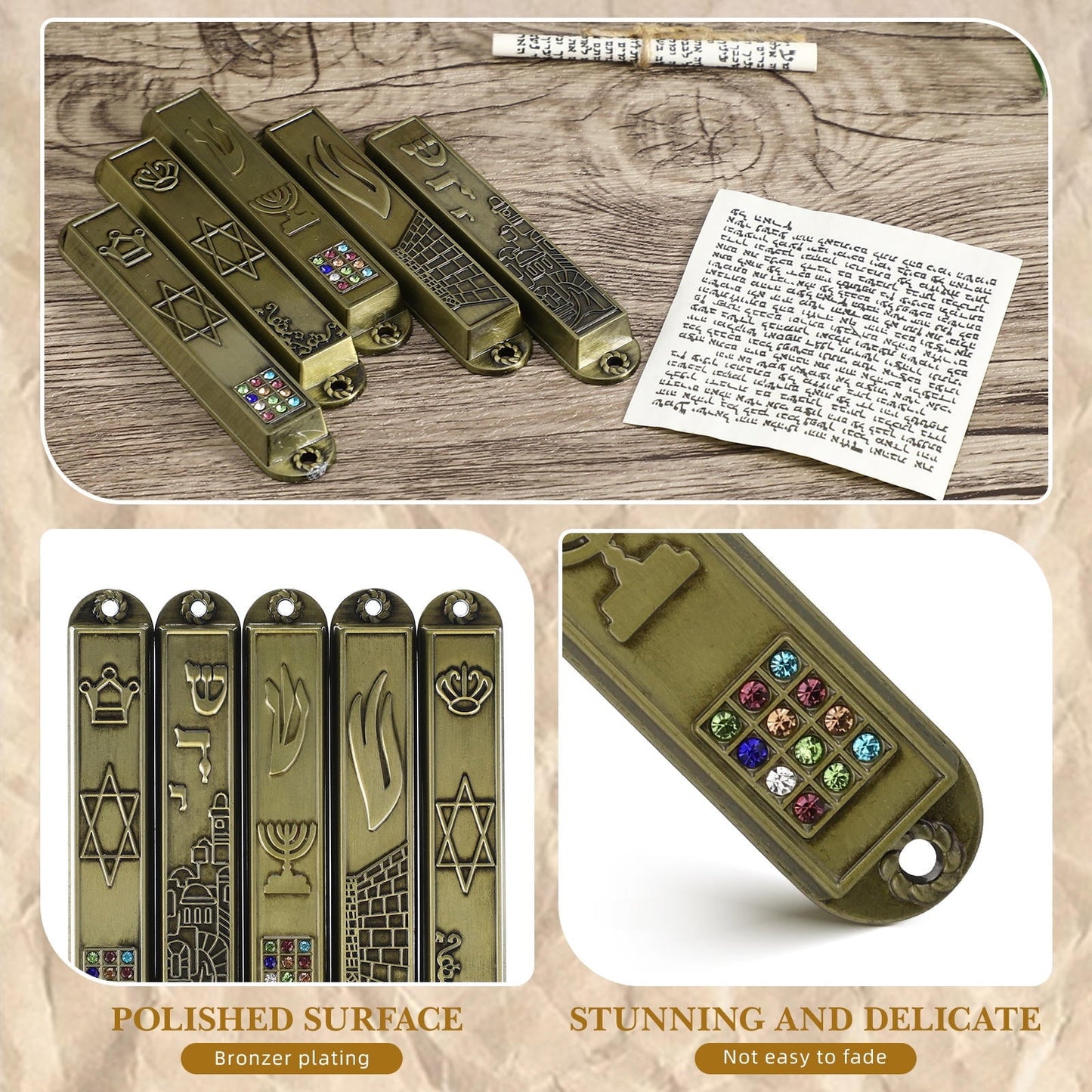 HOOWIFFY 5Pcs Judaica Metal Mezuzah Adornment with Retro Style for House and Office Decor