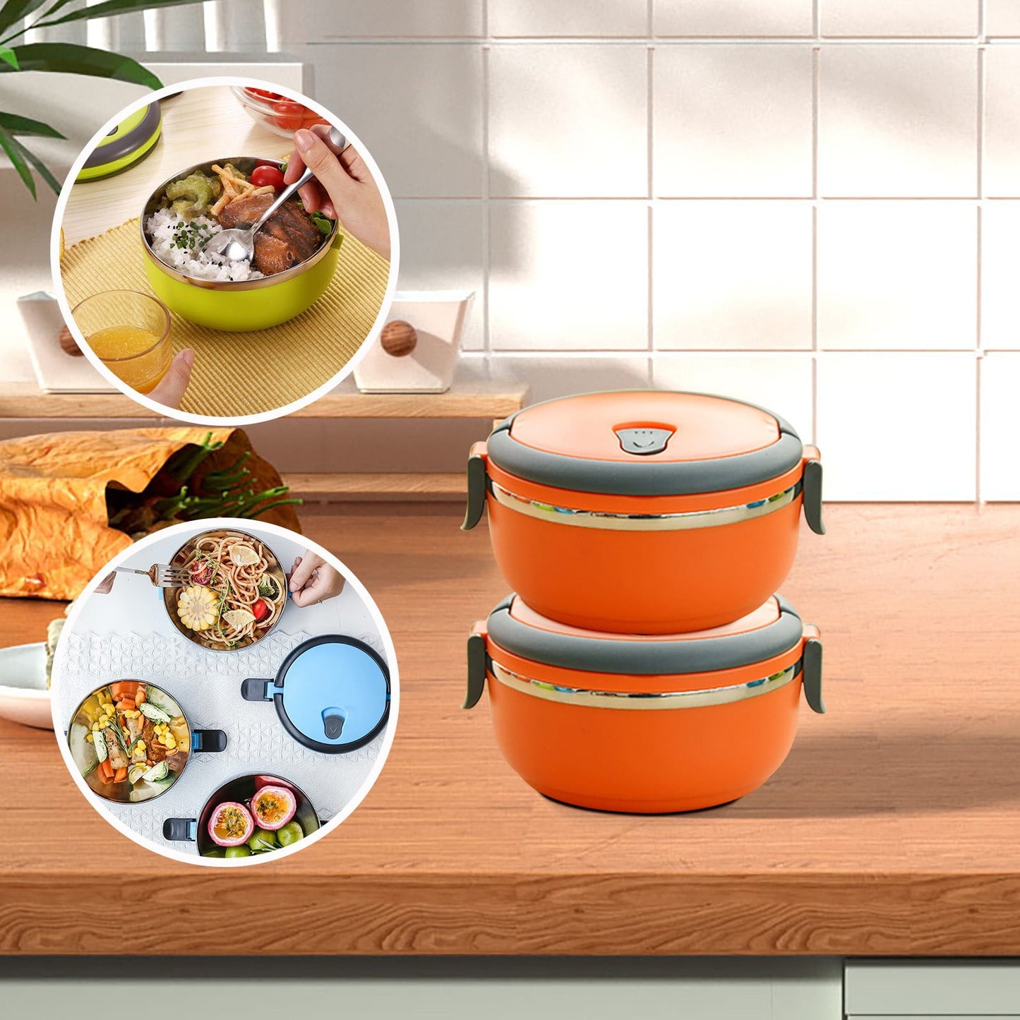 Darzheoy Lunch Box Containers for Hot Food, Portable Lunch Box Stainless Steel Insulated Food Storage Container for Outdoor Camping Picnic Orange