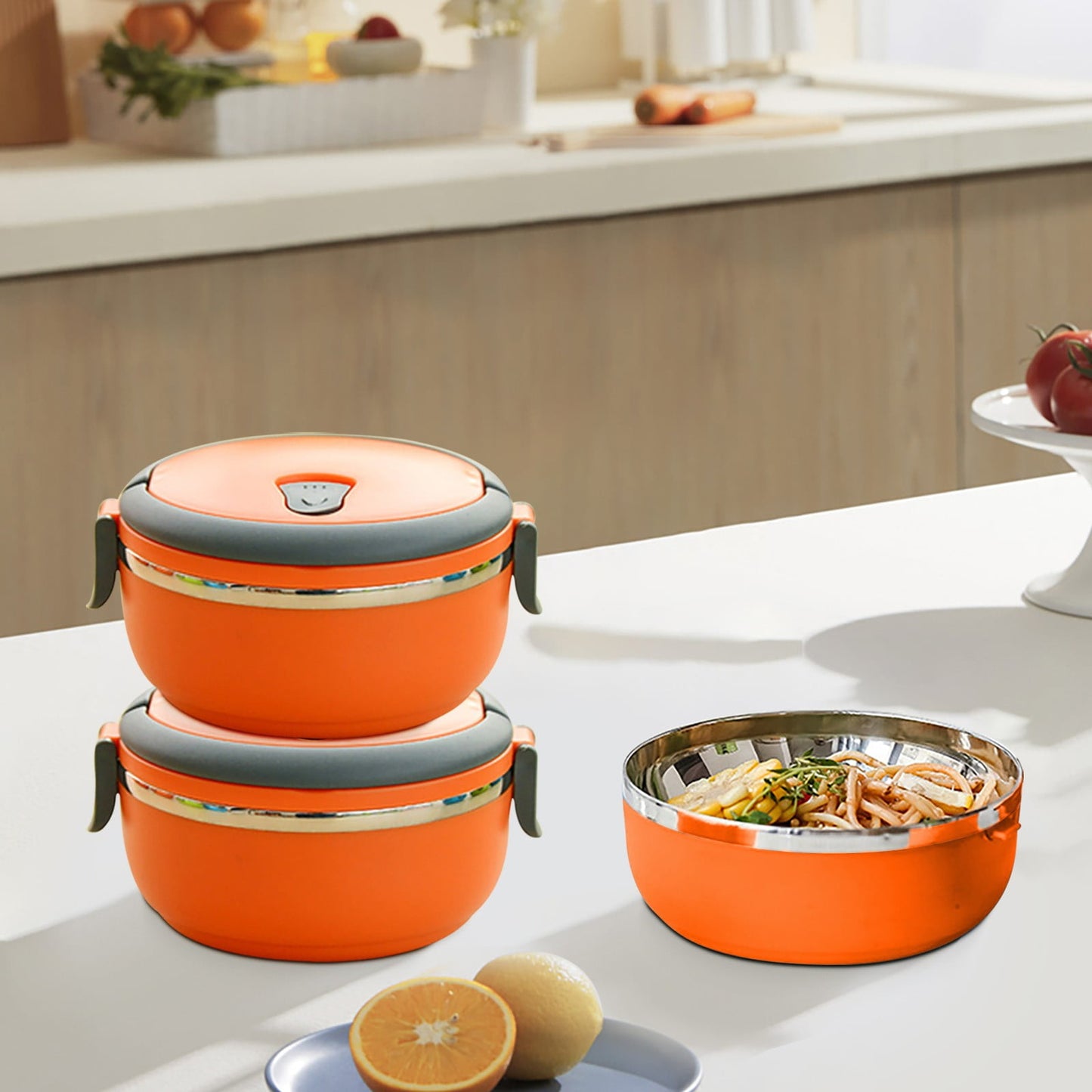 Darzheoy Lunch Box Containers for Hot Food, Portable Lunch Box Stainless Steel Insulated Food Storage Container for Outdoor Camping Picnic Orange