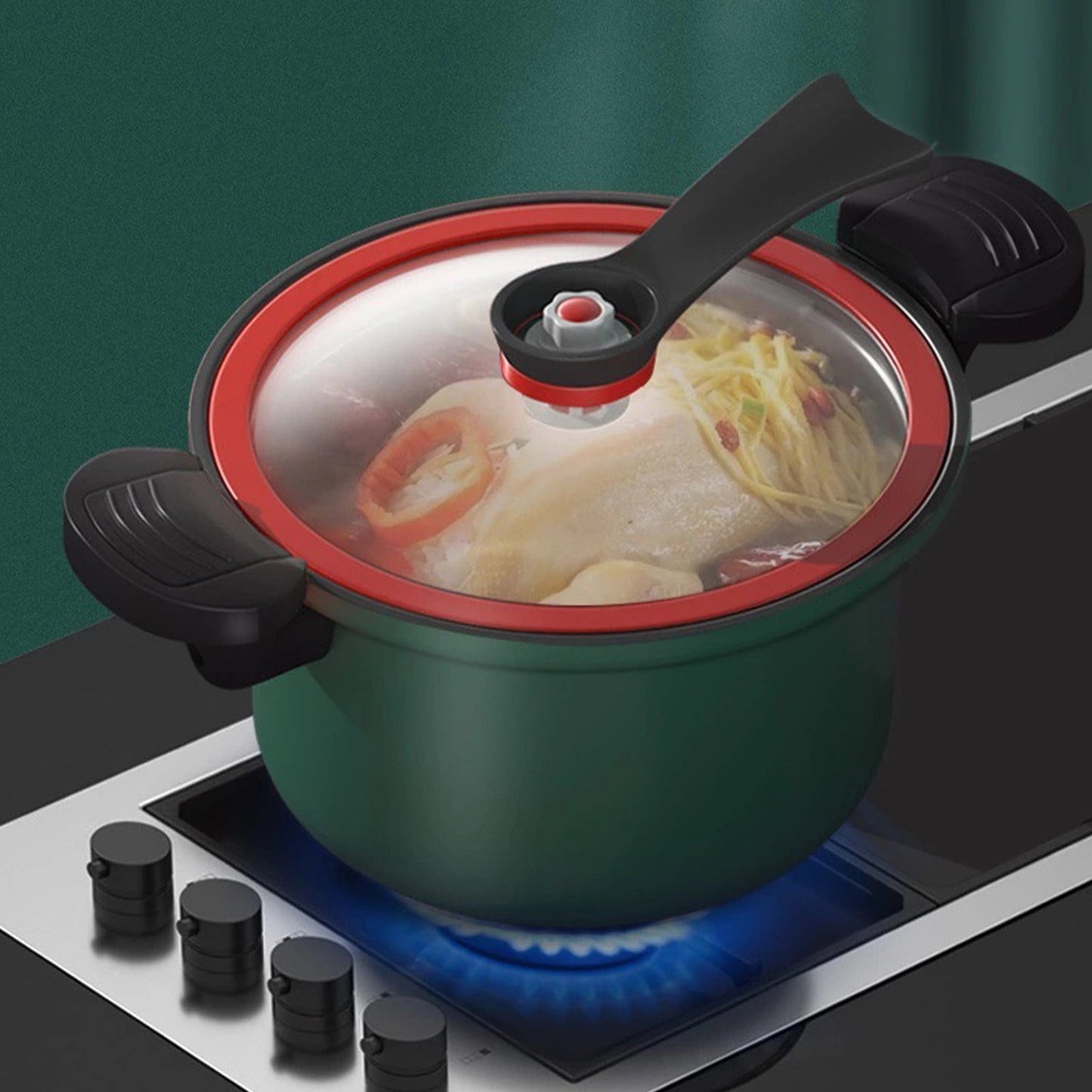 Darzheoy Nonstick Ceramic Coated Sauce Pan with Lid, Crock Pot with Twist & Lock Handles, Micro Pressure Cooker Versatile Cookware for Stovetops, Easy to Clean Green