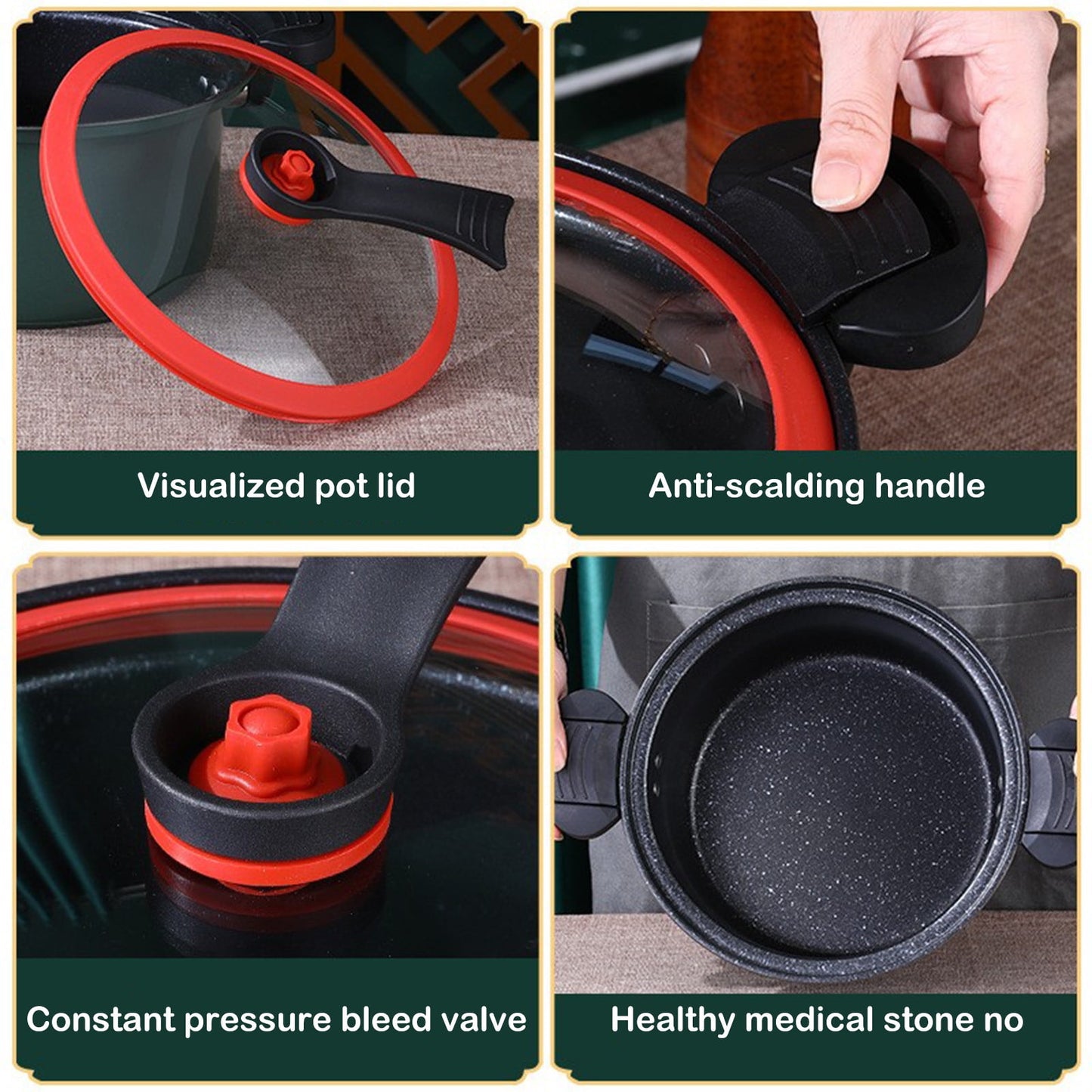 Darzheoy Nonstick Ceramic Coated Sauce Pan with Lid, Crock Pot with Twist & Lock Handles, Micro Pressure Cooker Versatile Cookware for Stovetops, Easy to Clean Green