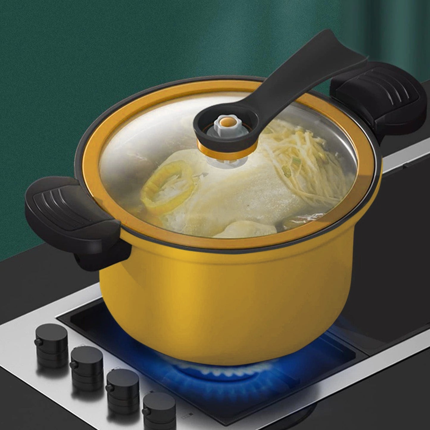 Darzheoy Nonstick Ceramic Coated Sauce Pan with Lid, Crock Pot with Twist & Lock Handles, Micro Pressure Cooker Versatile Cookware for Stovetops, Easy to Clean Yellow
