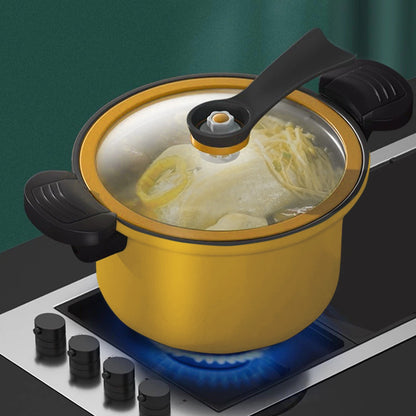 Darzheoy Nonstick Ceramic Coated Sauce Pan with Lid, Crock Pot with Twist & Lock Handles, Micro Pressure Cooker Versatile Cookware for Stovetops, Easy to Clean Yellow