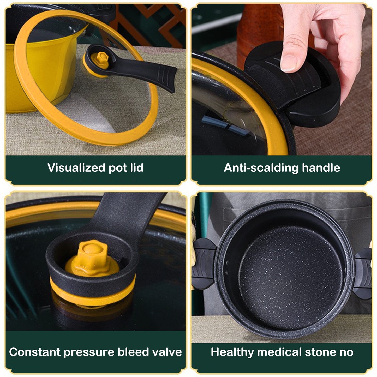 Darzheoy Nonstick Ceramic Coated Sauce Pan with Lid, Crock Pot with Twist & Lock Handles, Micro Pressure Cooker Versatile Cookware for Stovetops, Easy to Clean Yellow