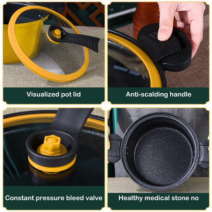 Darzheoy Nonstick Ceramic Coated Sauce Pan with Lid, Crock Pot with Twist & Lock Handles, Micro Pressure Cooker Versatile Cookware for Stovetops, Easy to Clean Yellow