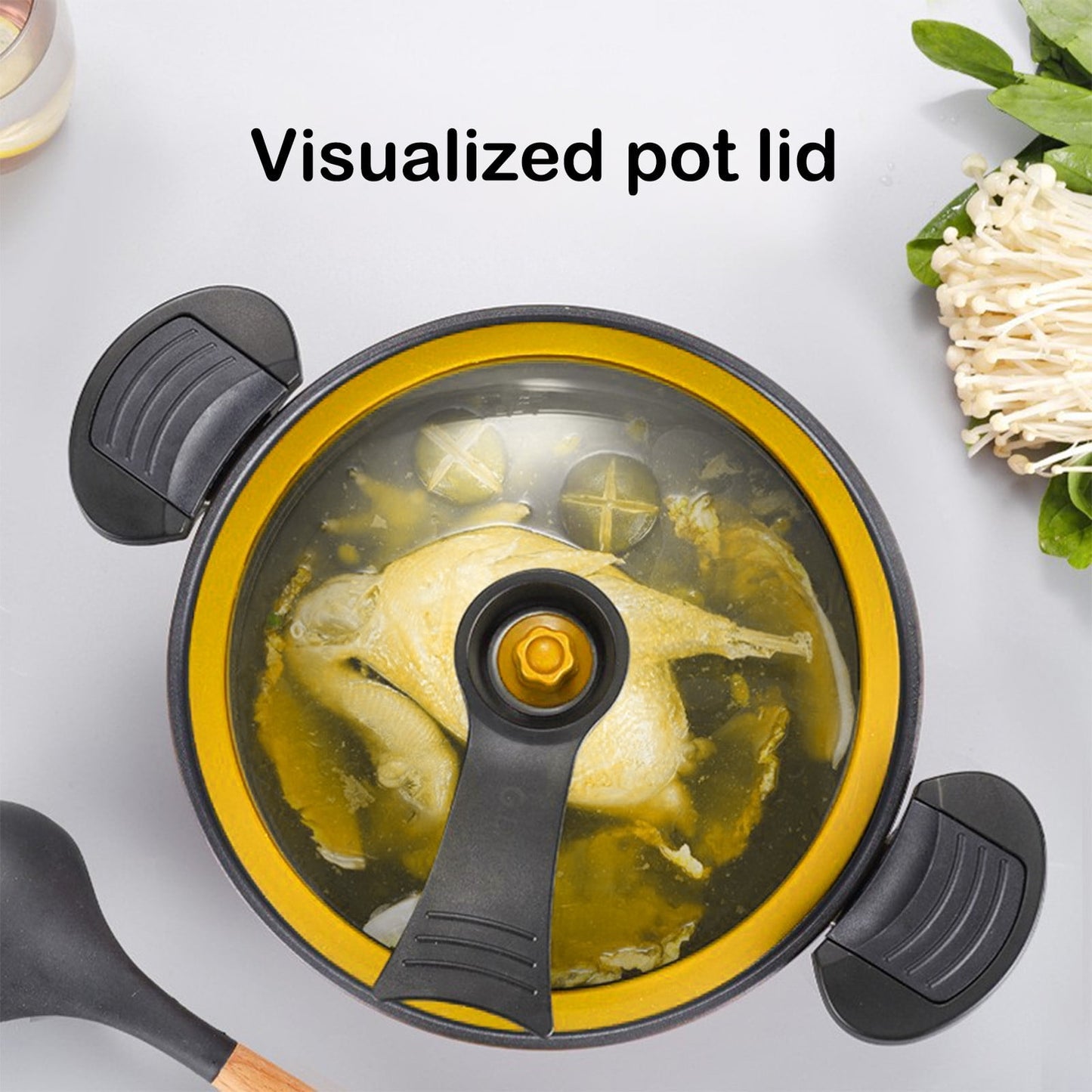 Darzheoy Nonstick Ceramic Coated Sauce Pan with Lid, Crock Pot with Twist & Lock Handles, Micro Pressure Cooker Versatile Cookware for Stovetops, Easy to Clean Yellow