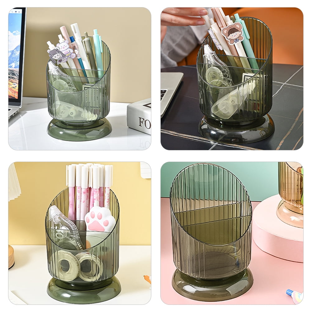 SKISUNO Makeup Brush Holder Pet Green Cylinder 1Set 6.09X4.52X4.52in.