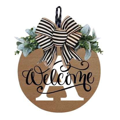 Darzheoy Initial Last Name Year Round Front Door Wreath, Welcome Sign Garland with Bow & Eucalyptus, Personalized Creative 26 Letter Farmhouse Wreath for All Seasons A