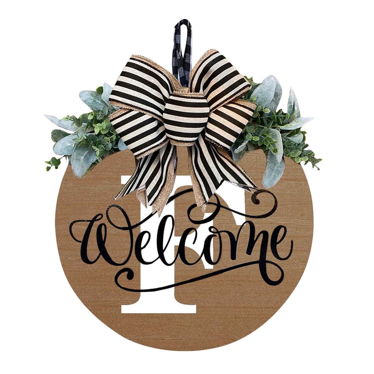 Darzheoy Initial Last Name Year Round Front Door Wreath, Welcome Sign Garland with Bow & Eucalyptus, Personalized Creative 26 Letter Farmhouse Wreath for All Seasons F