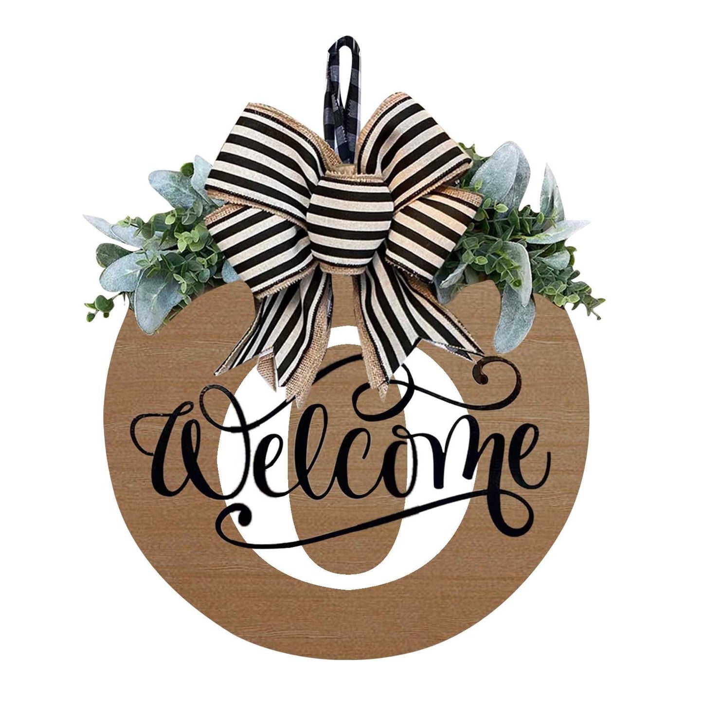 Darzheoy Initial Last Name Year Round Front Door Wreath, Welcome Sign Garland with Bow & Eucalyptus, Personalized Creative 26 Letter Farmhouse Wreath for All Seasons O