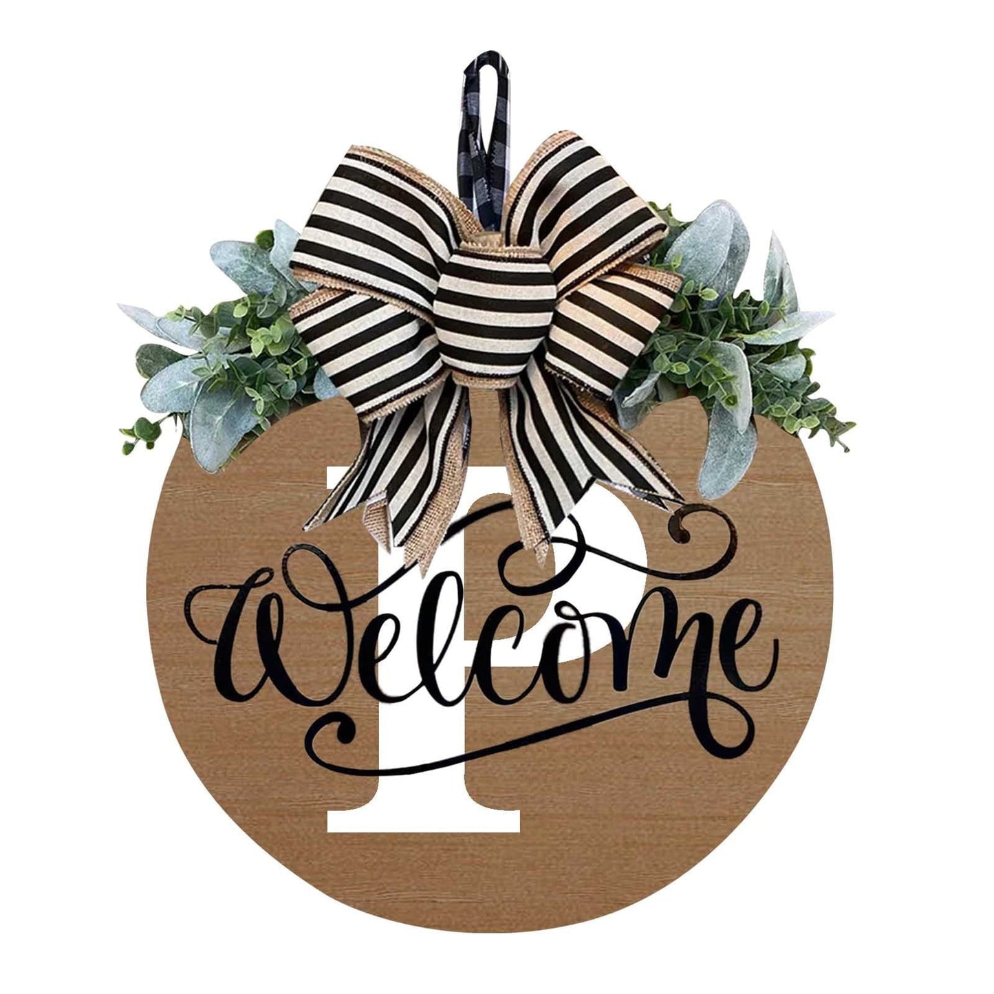 Darzheoy Initial Last Name Year Round Front Door Wreath, Welcome Sign Garland with Bow & Eucalyptus, Personalized Creative 26 Letter Farmhouse Wreath for All Seasons P
