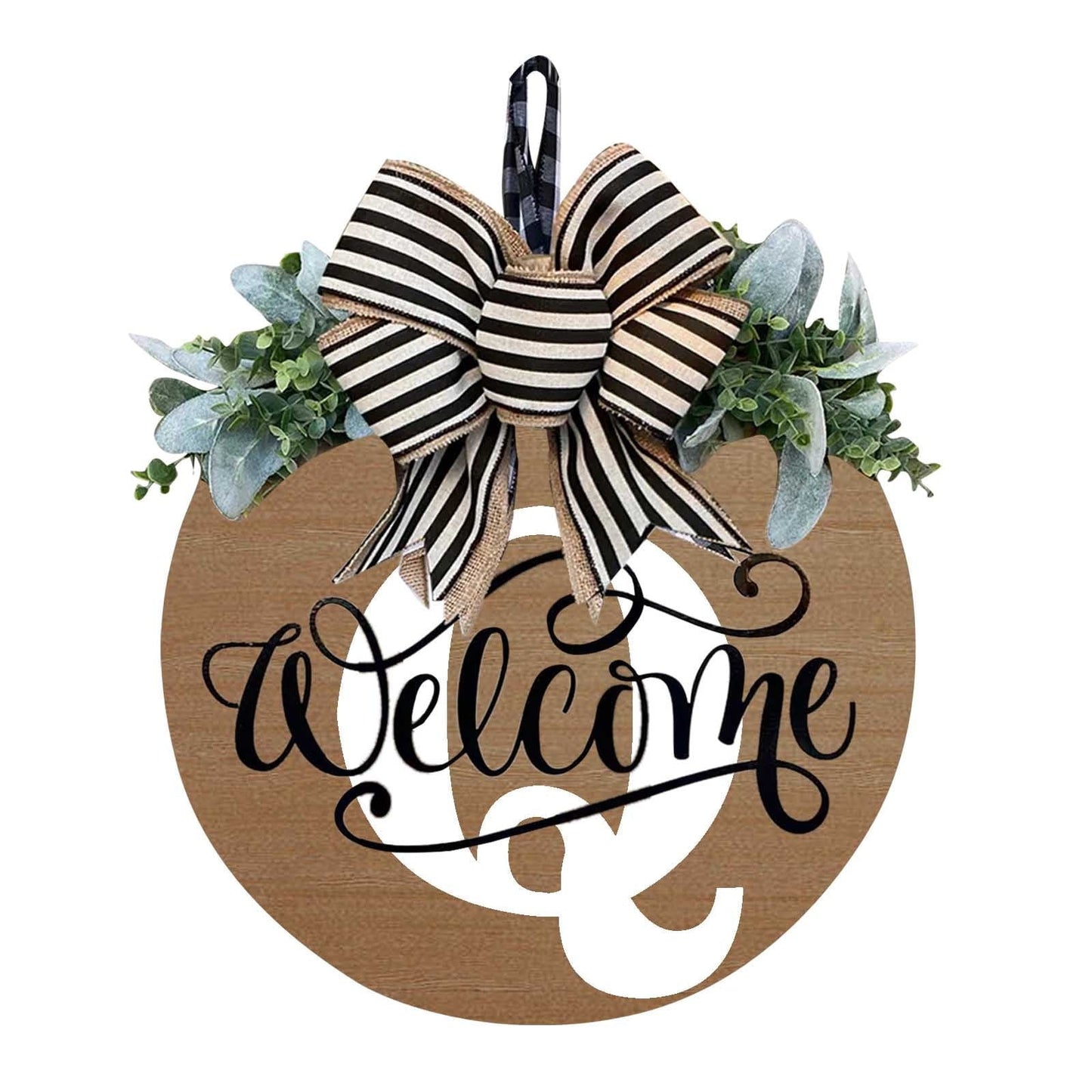 Darzheoy Initial Last Name Year Round Front Door Wreath, Welcome Sign Garland with Bow & Eucalyptus, Personalized Creative 26 Letter Farmhouse Wreath for All Seasons Q
