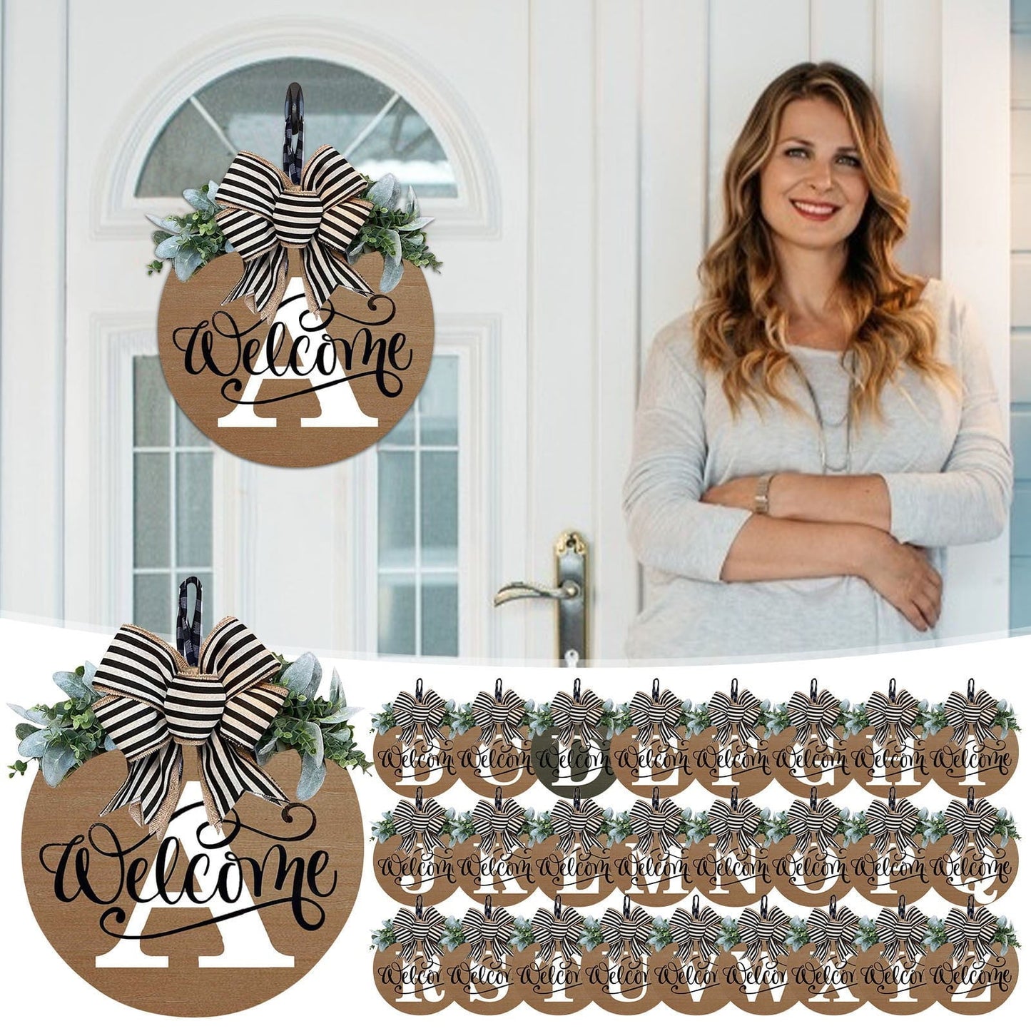 Darzheoy Initial Last Name Year Round Front Door Wreath, Welcome Sign Garland with Bow & Eucalyptus, Personalized Creative 26 Letter Farmhouse Wreath for All Seasons Q