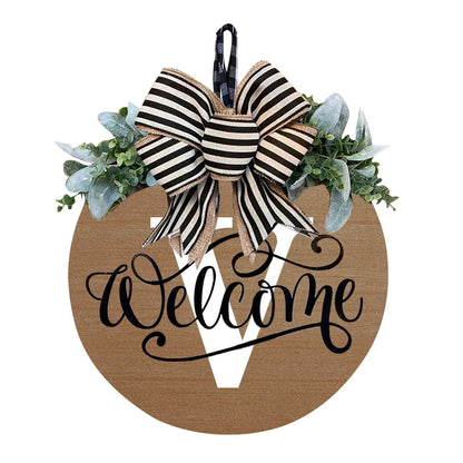 Darzheoy Initial Last Name Year Round Front Door Wreath, Welcome Sign Garland with Bow & Eucalyptus, Personalized Creative 26 Letter Farmhouse Wreath for All Seasons V