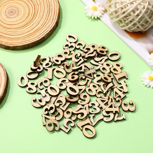 HOOWIFFY Unfinished Light Brown Wooden Numbers for Crafts and Home Decor Natural Material Art Supplies
