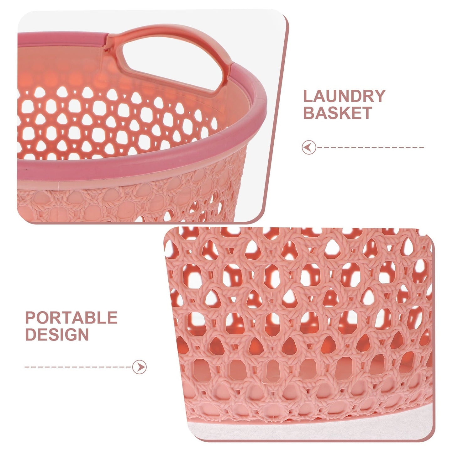 HOOWIFFY 1Pcs Portable Laundry Basket Pink Hollow Laundry Management with Handle PP