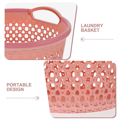 HOOWIFFY 1Pcs Portable Laundry Basket Pink Hollow Laundry Management with Handle PP