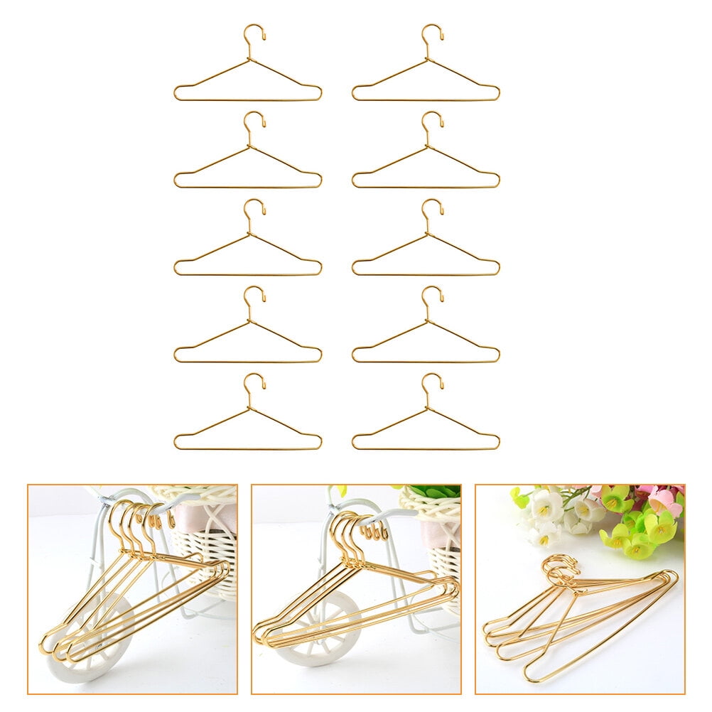 HOOWIFFY Small Hanger Shape 10 Pcs Metal Clothes Hangers Carbon Steel for Childrens Doll Clothes DIY Toy Use