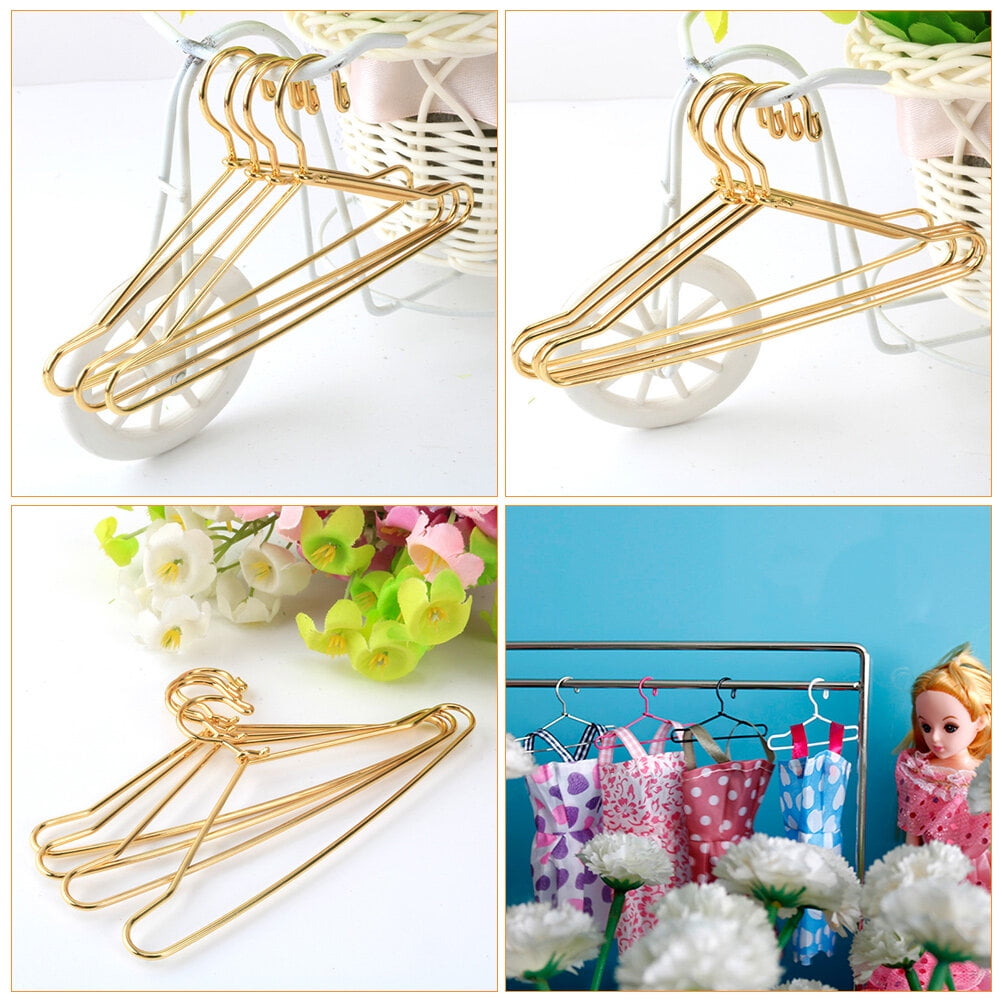 HOOWIFFY Small Hanger Shape 10 Pcs Metal Clothes Hangers Carbon Steel for Childrens Doll Clothes DIY Toy Use
