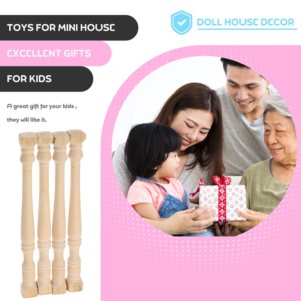 HOOWIFFY Set of 8 Realistic Khaki Wood Pillars for Dollhouse Decoration and Craft Projects