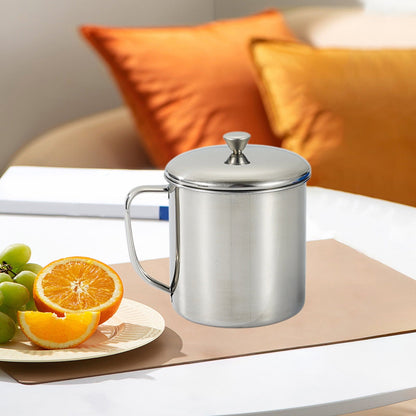 Darzheoy Stainless Steel Coffee Cup - Metal Tea Mug with Lid and Handle for Camping and Everyday Use M Silver