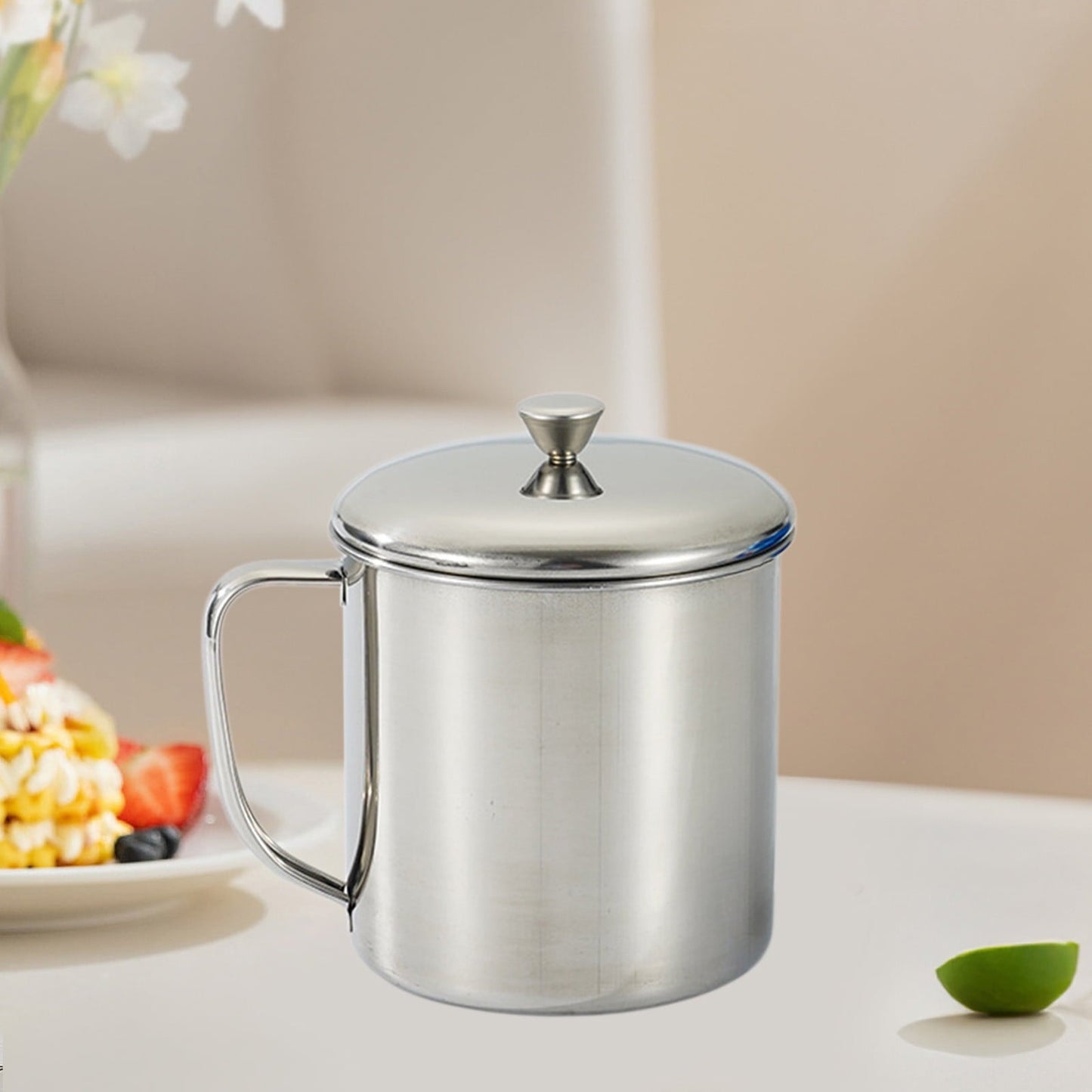 Darzheoy Stainless Steel Coffee Cup - Metal Tea Mug with Lid and Handle for Camping and Everyday Use XXXL Silver