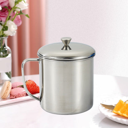 Darzheoy Stainless Steel Coffee Cup - Metal Tea Mug with Lid and Handle for Camping and Everyday Use XXXL Silver