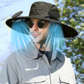 Darzheoy Solar Fan Hat Wide Brim Solar Fan Hat Outdoor Wide Brim Sun Hat with Solar Fan Fishing Hat, Removable & USB Charging Fan B-Green