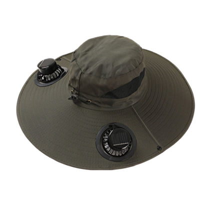 Darzheoy Solar Fan Hat Wide Brim Solar Fan Hat Outdoor Wide Brim Sun Hat with Solar Fan Fishing Hat, Removable & USB Charging Fan B-Green