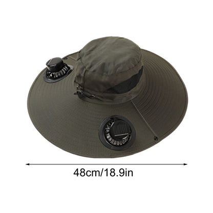 Darzheoy Solar Fan Hat Wide Brim Solar Fan Hat Outdoor Wide Brim Sun Hat with Solar Fan Fishing Hat, Removable & USB Charging Fan B-Green
