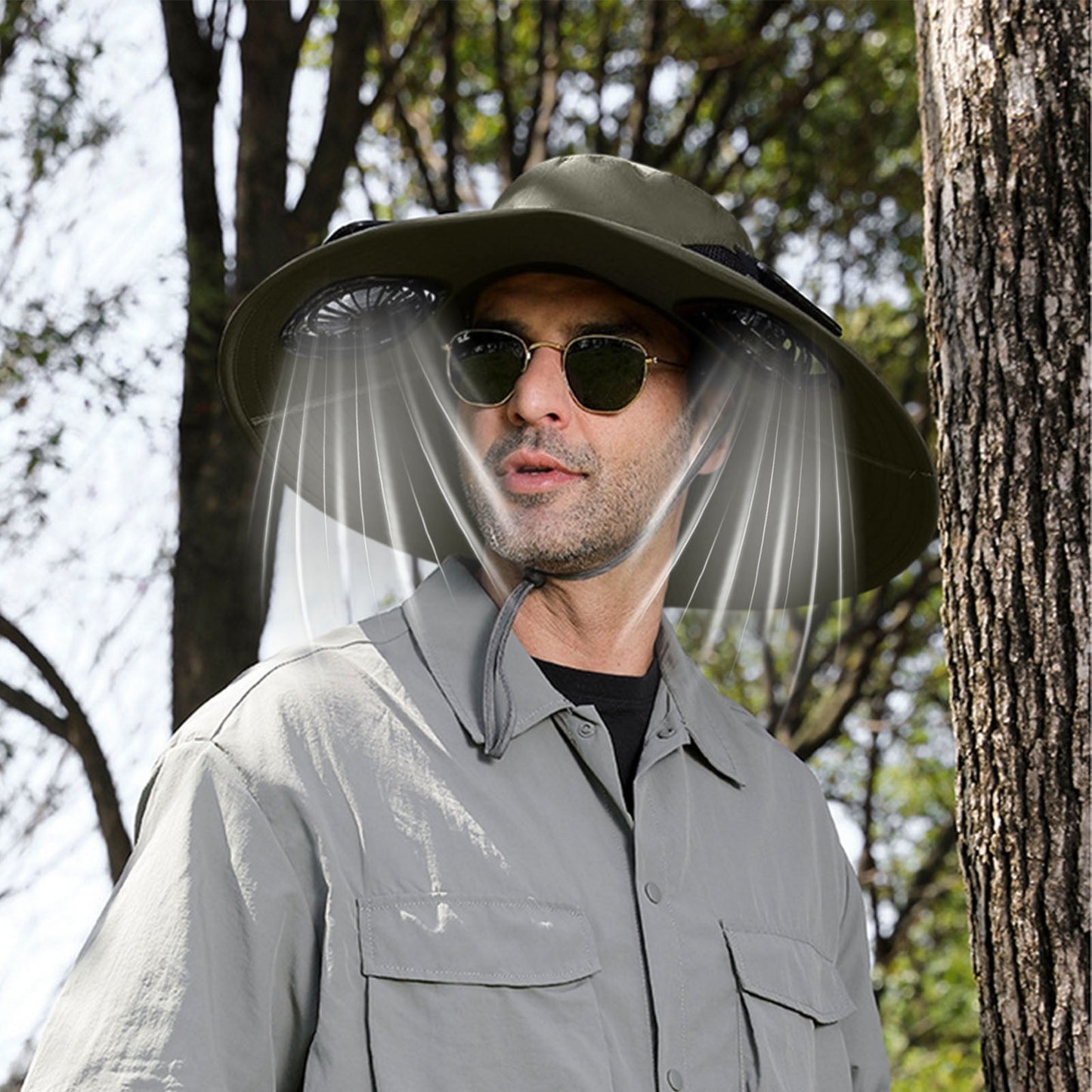 Darzheoy Solar Fan Hat Wide Brim Solar Fan Hat Outdoor Wide Brim Sun Hat with Solar Fan Fishing Hat, Removable & USB Charging Fan B-Green