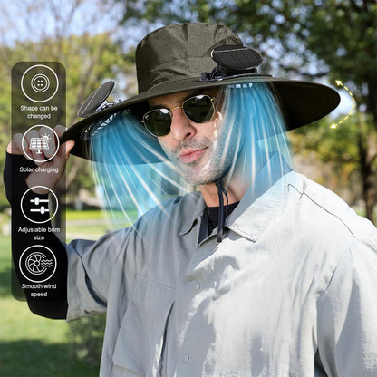 Darzheoy Solar Fan Hat Wide Brim Solar Fan Hat Outdoor Wide Brim Sun Hat with Solar Fan Fishing Hat, Removable & USB Charging Fan B-Green
