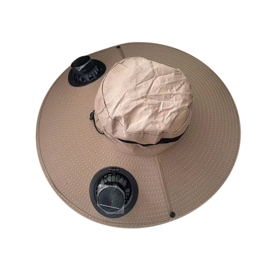 Darzheoy Solar Fan Hat Wide Brim Solar Fan Hat Outdoor Wide Brim Sun Hat with Solar Fan Fishing Hat, Removable & USB Charging Fan B-Khaki