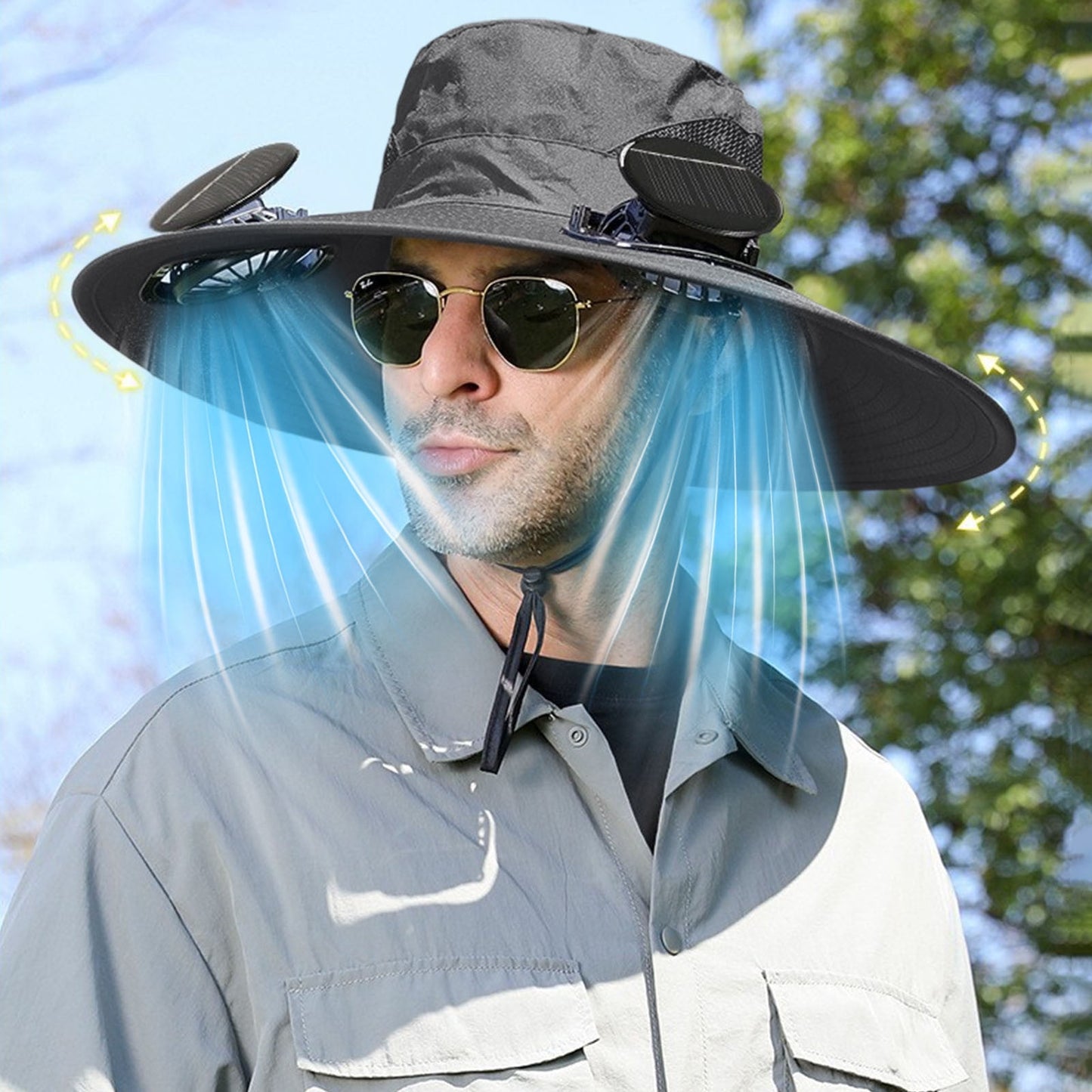 Darzheoy Solar Fan Hat Wide Brim Solar Fan Hat Outdoor Wide Brim Sun Hat with Solar Fan Fishing Hat, Removable & USB Charging Fan C-Dark Gray