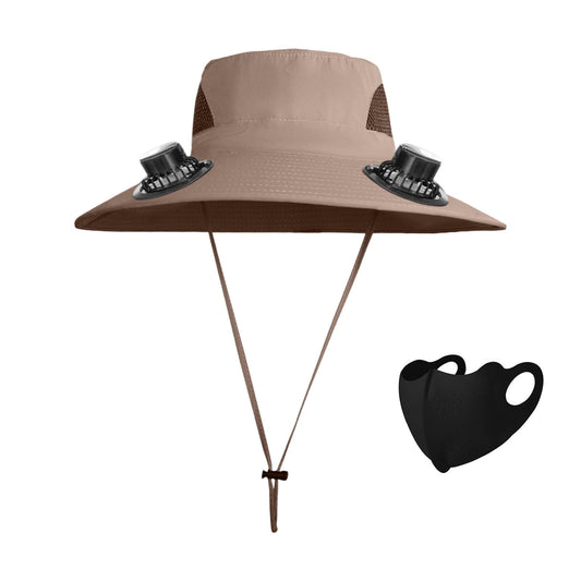 Darzheoy Solar Fan Hat Wide Brim Solar Fan Hat Outdoor Wide Brim Sun Hat with Solar Fan Fishing Hat, Removable & USB Charging Fan C-Khaki