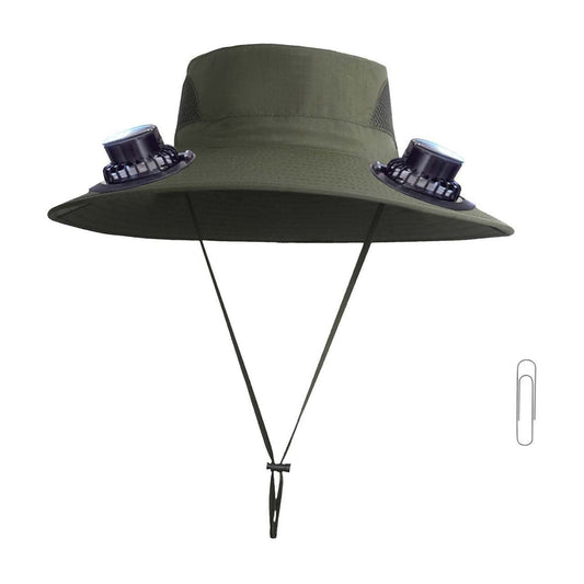 Darzheoy Solar Fan Hat Wide Brim Solar Fan Hat Outdoor Wide Brim Sun Hat with Solar Fan Fishing Hat, Removable & USB Charging Fan D-Green