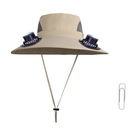 Darzheoy Solar Fan Hat Wide Brim Solar Fan Hat Outdoor Wide Brim Sun Hat with Solar Fan Fishing Hat, Removable & USB Charging Fan D-Khaki