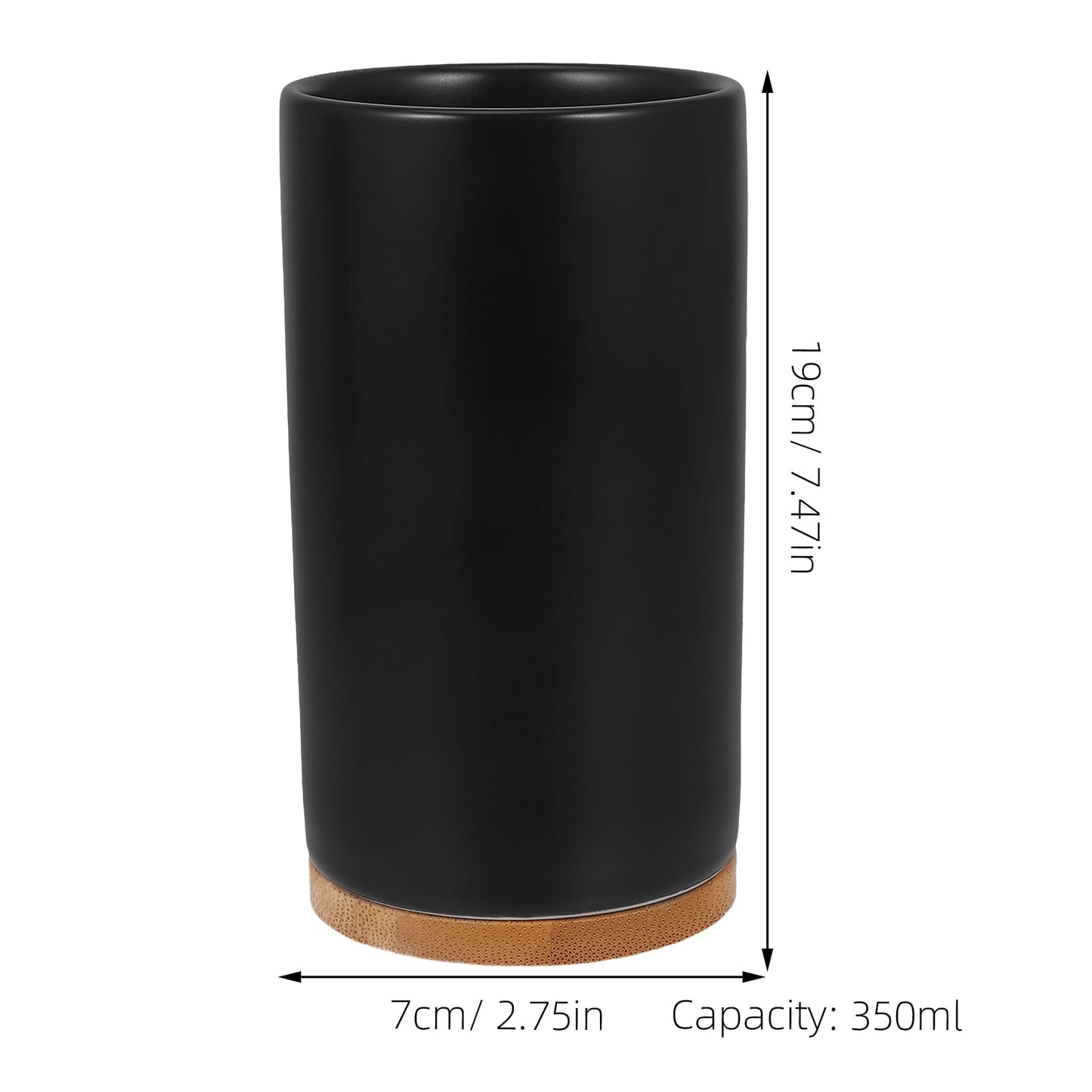HOOWIFFY 1 Set Black Ceramic Bamboo Bathroom Essentials Toothbrush Holder Soap Dispenser Storage