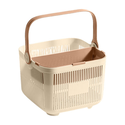 Kdkad Shower Caddy with Dry Wet Separation - Portable PP Plastic Bath Tote for College Dorms, Large Bathroom Organizer Basket with Drain Holes & Rust-Free Hooks 9.4×6.7 in Gray