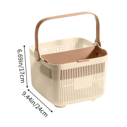 Kdkad Shower Caddy with Dry Wet Separation - Portable PP Plastic Bath Tote for College Dorms, Large Bathroom Organizer Basket with Drain Holes & Rust-Free Hooks 9.4×6.7 in Gray