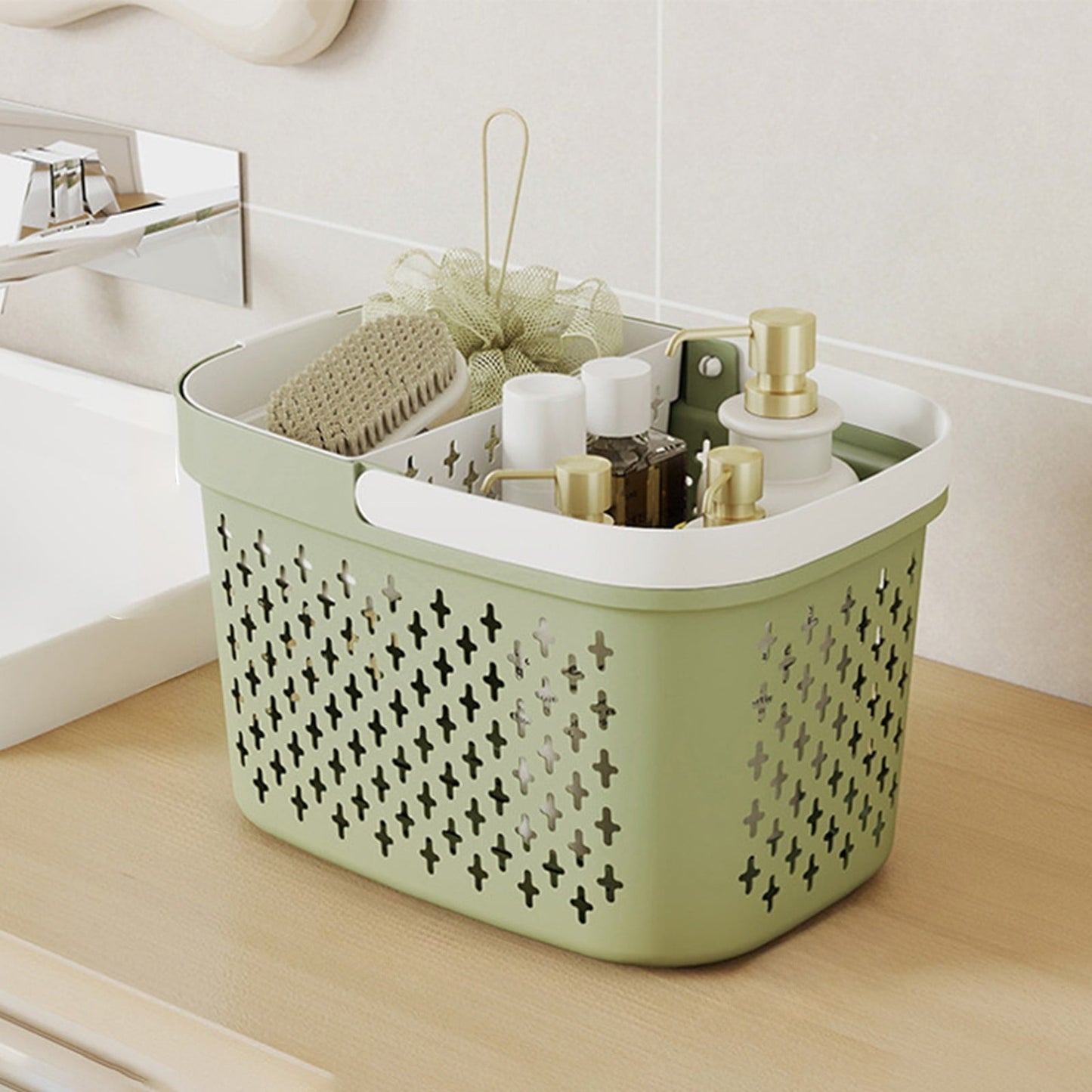 Kdkad Portable Shower Caddy Basket - Water-Resistant Bath Organizer with Drain Holes | PP Plastic Dorm Essential with Handles for Toiletries & Cosmetics Storage 7.5×10.4×6.6 in A