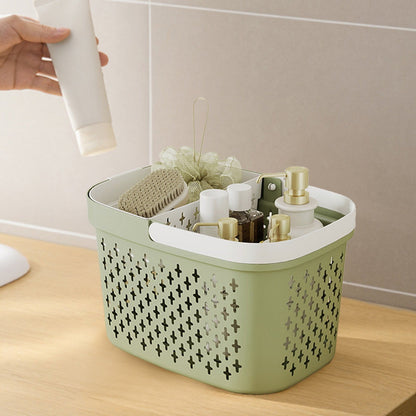 Kdkad Portable Shower Caddy Basket - Water-Resistant Bath Organizer with Drain Holes | PP Plastic Dorm Essential with Handles for Toiletries & Cosmetics Storage 7.5×10.4×6.6 in B