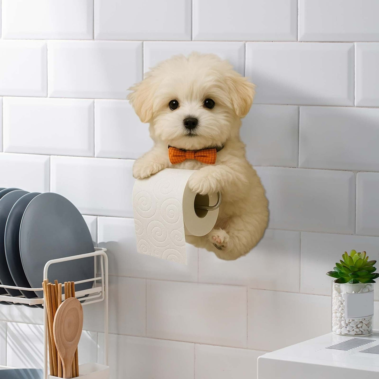 Darzheoy Dogs Toilet Roll Holder Series, 3D Resin Cute Dog Towel Rack, Wall Mouted Toilets Paper Storage Dispenser for Home Bathroom Kitchen C