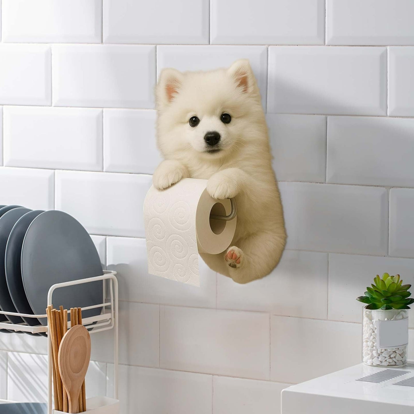 Darzheoy Dogs Toilet Roll Holder Series, 3D Resin Cute Dog Towel Rack, Wall Mouted Toilets Paper Storage Dispenser for Home Bathroom Kitchen I