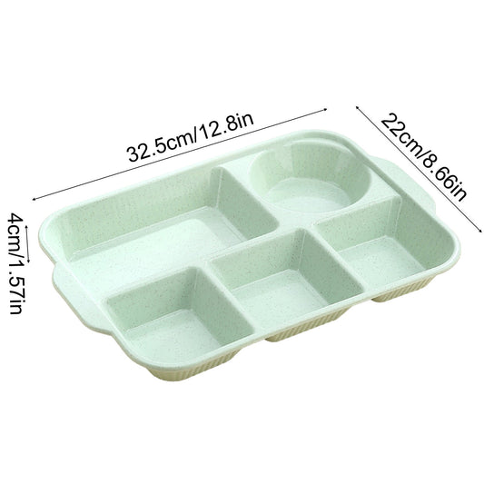 Darzheoy Unbreakable Divided Plates, 5-Compartment Wheat Straw Tray Divided Food Plates Lunch Trays Section Plates for Kids Adults, Microwave Dishwasher Safe, BPA Free Green