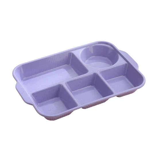 Darzheoy Unbreakable Divided Plates, 5-Compartment Wheat Straw Tray Divided Food Plates Lunch Trays Section Plates for Kids Adults, Microwave Dishwasher Safe, BPA Free Purple