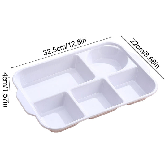 Darzheoy Unbreakable Divided Plates, 5-Compartment Wheat Straw Tray Divided Food Plates Lunch Trays Section Plates for Kids Adults, Microwave Dishwasher Safe, BPA Free White